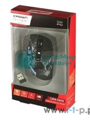 Мышь беспроводная Crown CMM-930W черный, 1600 dpi, радиоканал, USB, кнопки - 4