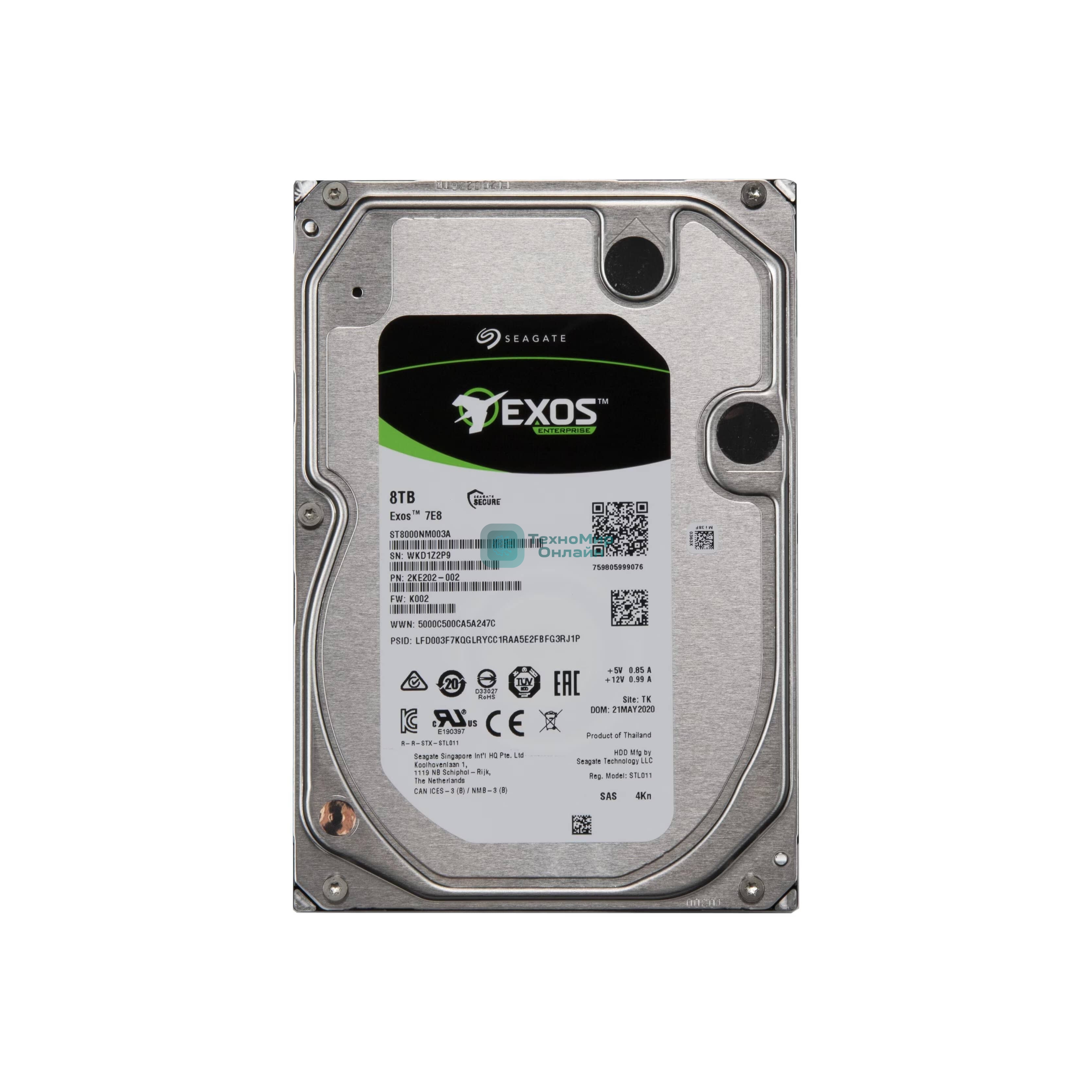 Жесткий диск Seagate HDD SAS 8Tb Exos 12Gb/s 7200rpm 256Mb 1 year warranty (replacement ST8000NM001A)