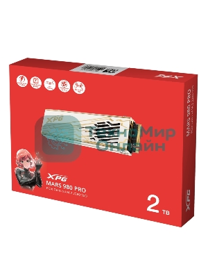 Накопитель SSD ADATA XPG MARS 980 PRO, 2Tb, PCIe 5.0 x4, M.2 2280, NVMe, R/W 14000/13000, с радиатором