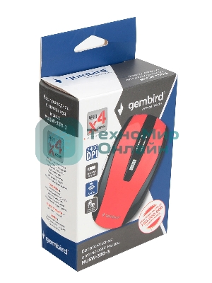 Мышь беспроводная Gembird MUSW-330-3 красный, 2400 dpi, радиоканал, USB, кнопки - 6