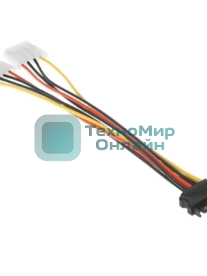 Кабель питания SATA Cablexpert CC-SATA-2MOLEX-20CM, Sata 15pin/2x Molex 4pin, 20 см, пакет