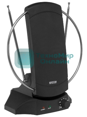 Антенна TV Mystery MANT-30TV (комнатная антенна для приема телевизионных программ в диапазонах МВ и ДМВ. Антенна принимает сигналы аналогового телевидения и цифрового телевидения формата DVB-T/T2)