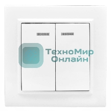 Выключатель 2-клавишный СП с индикатором,10А, белый EKF Basic Минск