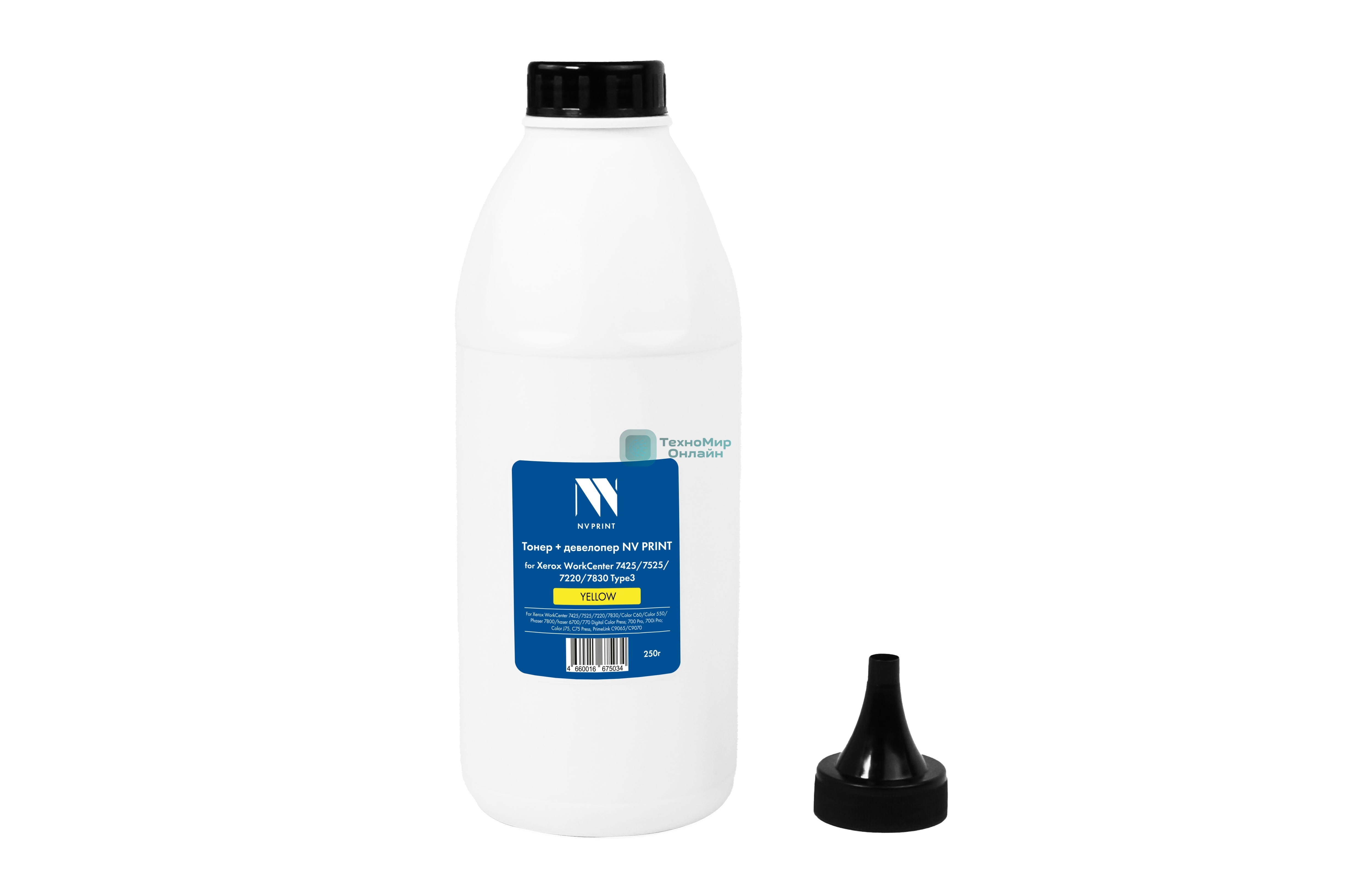 Тонер + девелопер NVPrint для Xerox WorkCenter 7425, 7525, 7220, 7830 Type3 (250г) Yellow. WC 7425, 7428, 7435; WC 7220, 7225; WC 7525, 7530, 7535, 7545, 7556, 7830, 7835, 7845, 7855, 7970; Color C60, С70; Color 550, 560, 570; Phaser 7800; Phaser 6700; 700, 700i, 770 Digital Color Press; 700 Pro, 700i Pro; Color J75, C75 Press, PrimeLink C9065/C9070 совместимый
