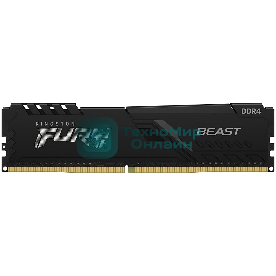 Оперативная память Kingston Fury Beast, DDR4, 8GB (1x8GB), 3600MHz, CL17, DIMM, с радиатором, черны