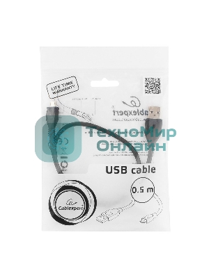 Кабель Gembird/Cablexpert USB 2.0 Pro, AM/microBM 5P, 0.5м, экран, черный, пакет