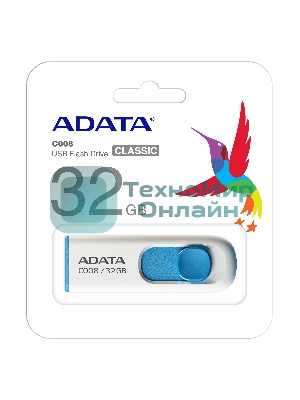 Флешка USB ADATA C008 (AC008-32G-RWE), 32Gb, USB 2.0, R/W 15/5, белый/синий
