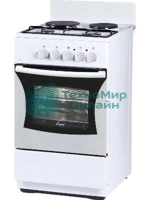 Плита комбинированная Flama RK 2201 W белый, конфорок 2 газовых и 2 электрических, духовка 50 л, 50 см x 85 см x 54 см