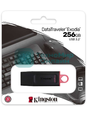 Флешка USB Kingston DataTraveler Exodia (DTX/256GB), 256Gb, USB 3.2 Gen 1, R/W 200/60, черный/розовый