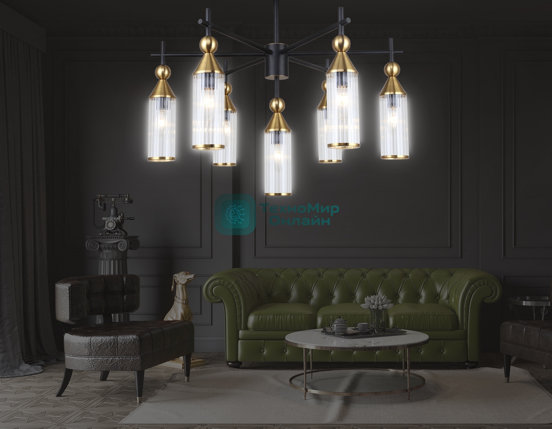 Люстра Ambrella light LH55257/7 BK/BS/CL черный/латунь/прозрачный E14*7 max 40W D640*520