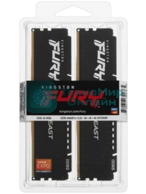 Оперативная память Kingston Fury Beast, DDR5, 32Gb (1x32Gb), 6000MHz, CL30, DIMM, с радиатором, RGb, черный