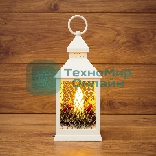 Декоративный фонарь со свечкой, белый корпус, размер 10.5х10.5х24 см, цвет ТЕПЛЫЙ БЕЛЫЙ