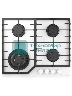 Варочная панель Kuppersberg FG 66 W газ, High-Tech, 59 см, автоматический электроподжиг, газ-контроль, форсунки под сжиженый газ, SABAF конфорки, чугунные решетки, цвет белый, цвет фурнитуры белый