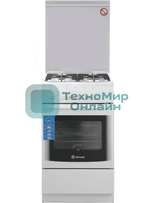 Плита Газовая De Luxe 506040.14г (кр) ЧР белый (стеклянная крышка) реш.чугун