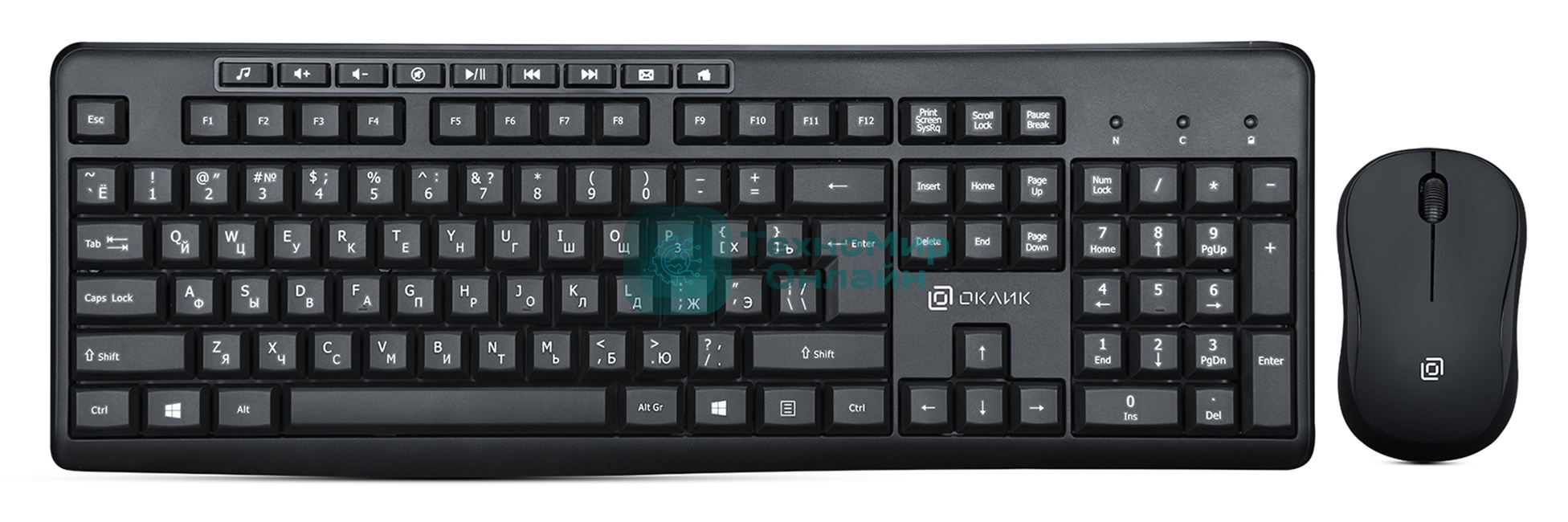Комплект клавиатура+мышь Oklick 225M беспроводной, USB, 1200 DPI, чёрный