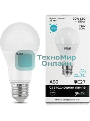 Лампа cветодиодная Gauss LED Elementary Арт. 23229A60 20W E27 4100K 1/10/40 груша