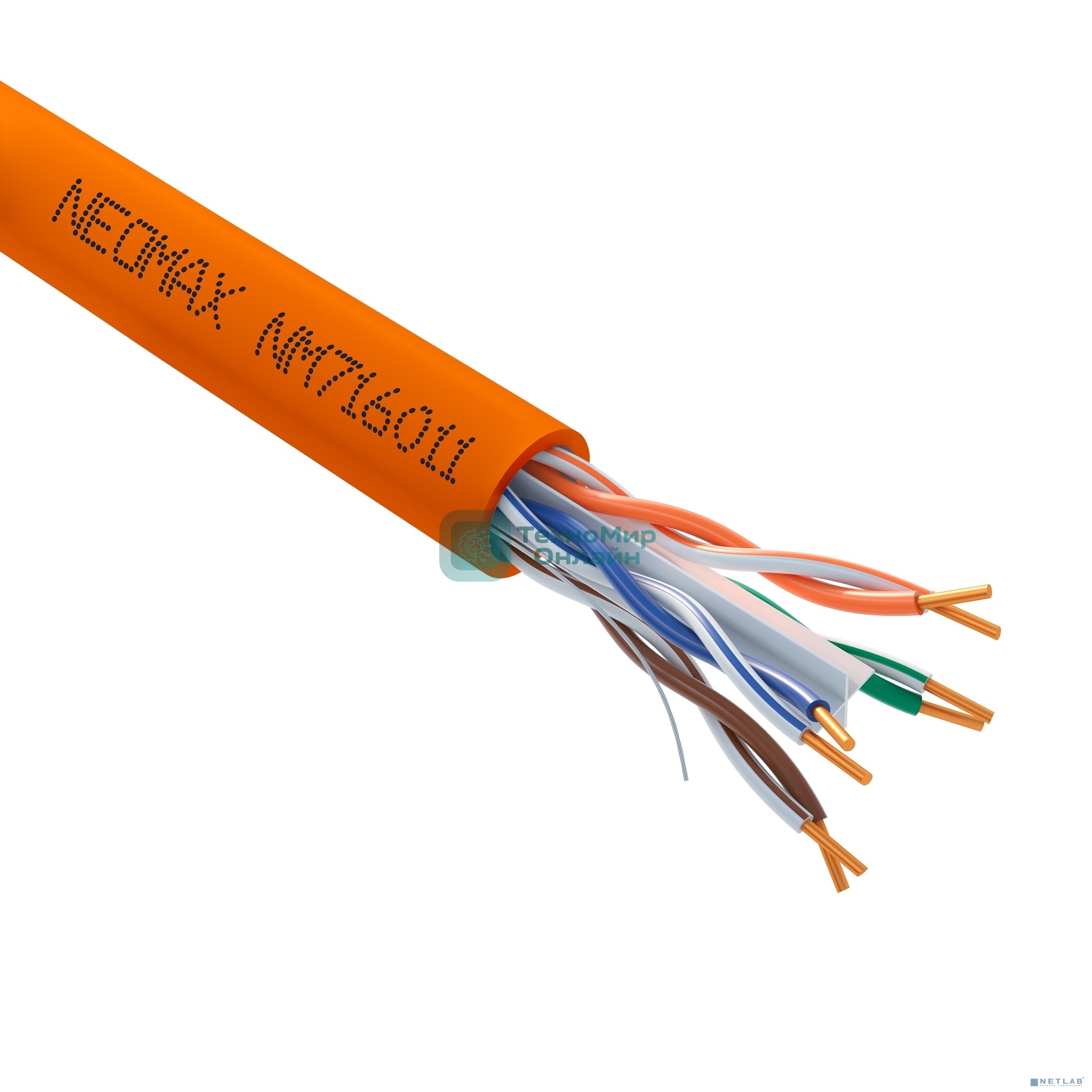 Кабель NEOMAX NM716011 U/UTP cat.6 4x2x0.57, 23 AWG, Медь, внутренний, LSZH, 305м, оранжевый; Fluke Tested