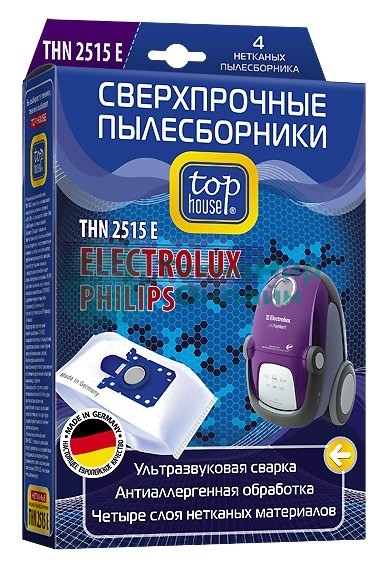 Комплект пылесборников Top House THN 2515 E сверхпр неткан 4шт д/пыл ELECTROLUX,PHILIPS