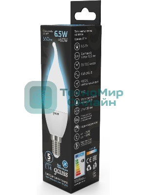 Лампа светодиодная Gauss Tailed 6.5Вт свеча 4100К белый E14 550лм 150-265В