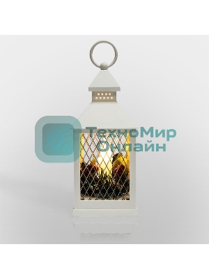 Декоративный фонарь со свечкой, белый корпус, размер 10.5х10.5х24 см, цвет ТЕПЛЫЙ БЕЛЫЙ