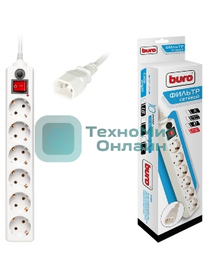 Сетевой фильтр Buro Сетевой фильтр, 6 розеток, 1.8 метра, белый