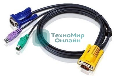 Кабель ATEN KVM Cable 2L-5203P Кабель для KVM: 2xPS/2(m)+DB15(m) (PC) -на- SPHD15(m) (KVM), 3м