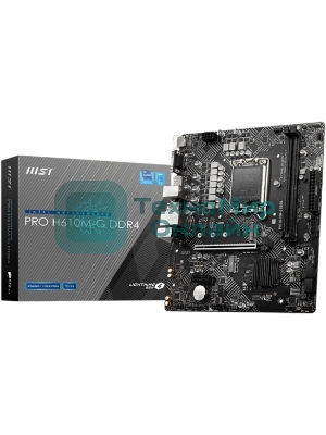 Материнская плата MSI PRO H610M-G DDR4, LGA 1700, Intel H610, 2xDDR4, 4xSATA, 1xM.2, 1xPCIe 4.0 x16, 1xPCIe 3.0 x1, 1xHDMI, 1xDP, 1xVGA, 1xRJ45 1Gb, 2xUSB-A 3.2 Gen 1, 4xUSB-A 2.0, 3x3.5мм, 7.1, mATX