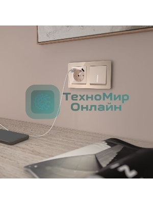 Выключатель одноклавишный проходной с подсветкой (айвори акрил)