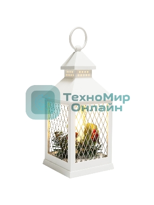 Декоративный фонарь со свечкой, белый корпус, размер 10.5х10.5х24 см, цвет ТЕПЛЫЙ БЕЛЫЙ