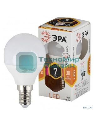 Лампа светодиодная LED 7Вт E14 220В 2700К smd P45 шар Б0020548 ЭРА
