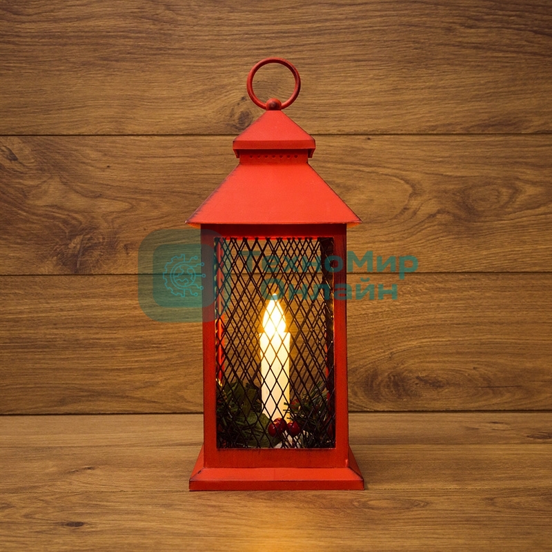 Декоративный фонарь Neon-night со свечкой, красный корпус, размер 13.5х13.5х30,5 см, цвет теплый белый