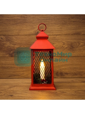 Декоративный фонарь Neon-night со свечкой, красный корпус, размер 13.5х13.5х30,5 см, цвет теплый белый