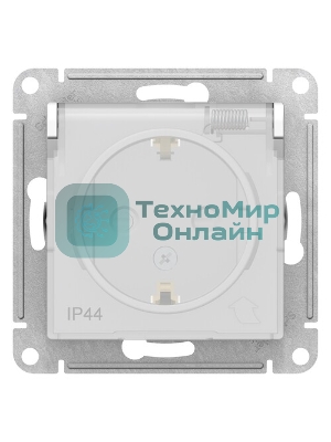 Розетка AtlasDesign Aqua 16А IP44 с заземл. защ. шторки с прозрачной крышкой быстрозажим. клем. механизм белый SE ATN440146S