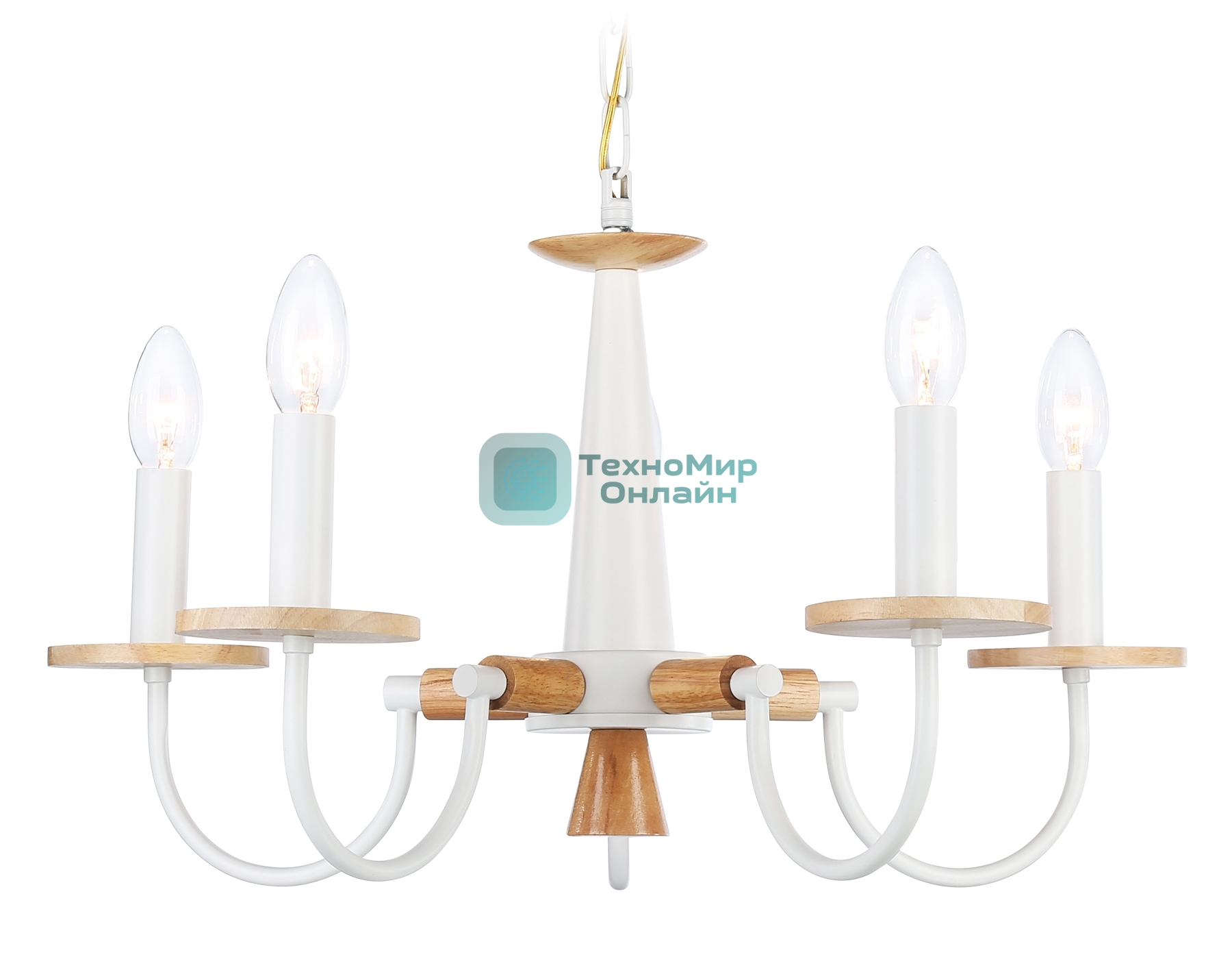 Светильник Ambrella light TR9592/5 WH/LW белый/светлое дерево E14/5 max 40W D555*660