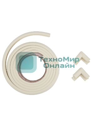 Набор: тонкая мягкая универсальная лента для крепления на острые края (NBR,14x4x2000 мм) + 4 мягкие насадки-протектора 