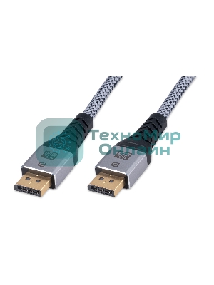 Кабель DisplayPort Cablexpert CCP-DP16K-1M, 20M/20M, v2.1, 16K, медь, тройной экран, позол.контакты, нейлон.оплетка, метал.коннекторы, 1м, черный, коробка