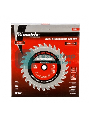 Пильный диск по дереву Matrix, ф230 х 32 мм, 48 зубьев + кольцо 32/30
