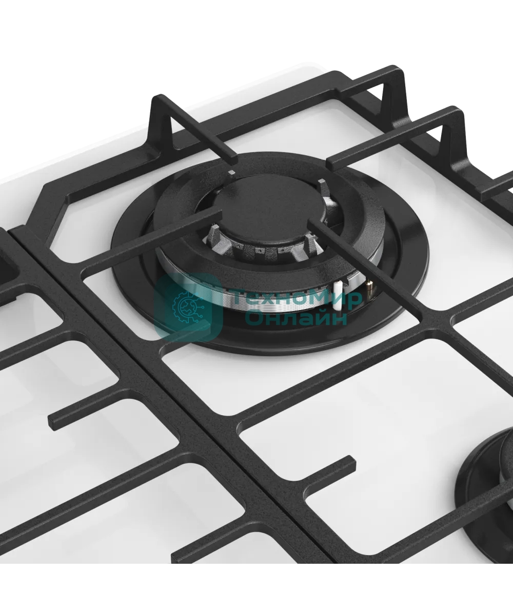 Варочная панель Kuppersberg FG 66 W газ, High-Tech, 59 см, автоматический электроподжиг, газ-контроль, форсунки под сжиженый газ, SABAF конфорки, чугунные решетки, цвет белый, цвет фурнитуры белый