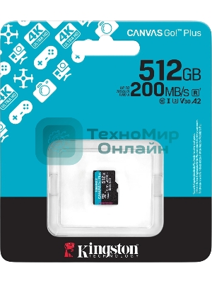 Флеш карта microSDXC 512Gb Kingston SDCG4/512GbSP Canvas Go! Plus V30 A2 w/o adapter
