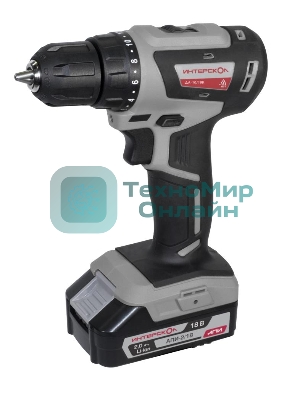 Дрель-шуруповерт ИНТЕРСКОЛ ДА-10/18В, 18 В, 2 Ач, 42 Нм, бесщеточный