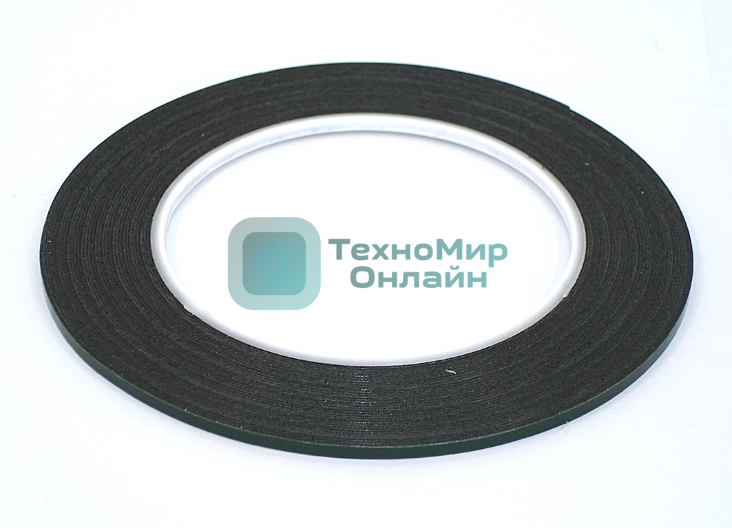 Скотч двусторонний черный вспененный с зеленой защитной лентой толщина 0.5мм ширина 3мм 10м