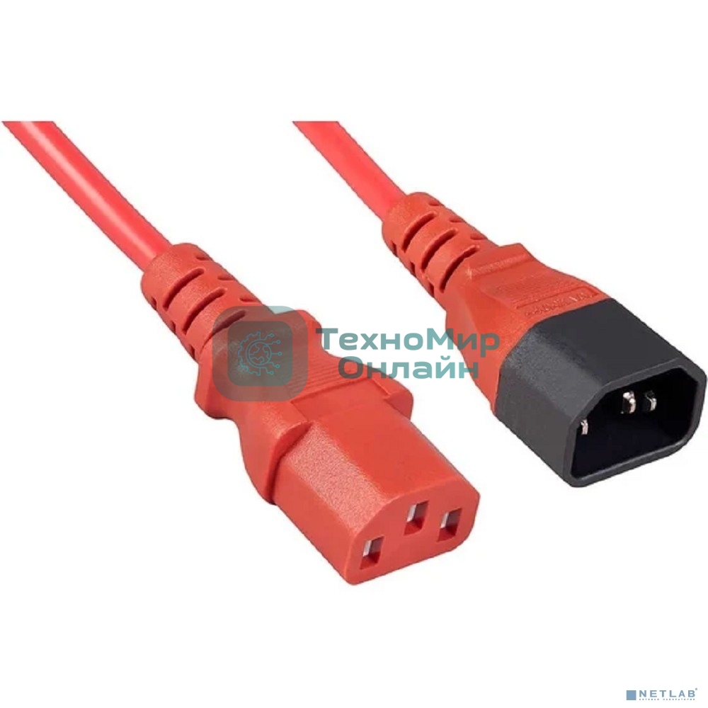 Кабель питания монитор-компьютер Cabeus PC-189-VDE-1.8M-RD IEC 320 C13 - IEC 320 C14 (3x0.75), красный, 1.8 м