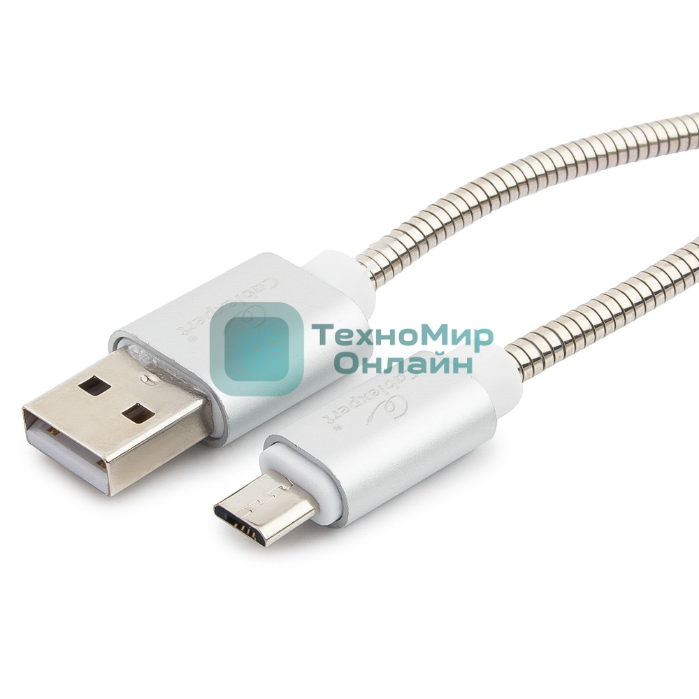 Кабель USB2.0 Cablexpert CC-G-mUSB02S-0.5M, AM/microB, серия Gold, длина 0.5м, серебро, блистер