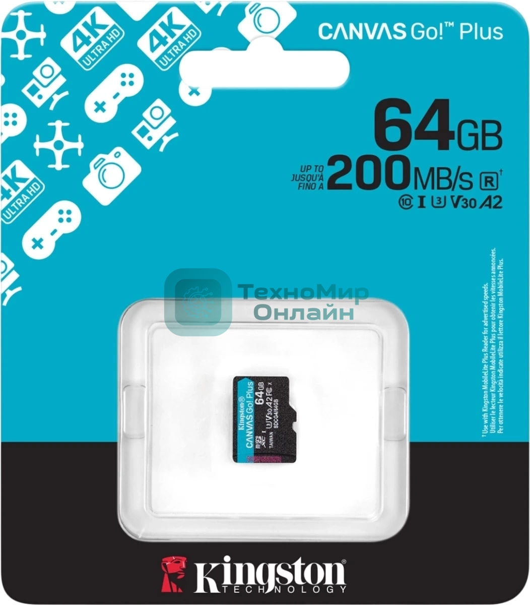Флеш карта microSDXC 64Gb Kingston SDCG4/64GbSP Canvas Go! Plus V30 A2 w/o adapter