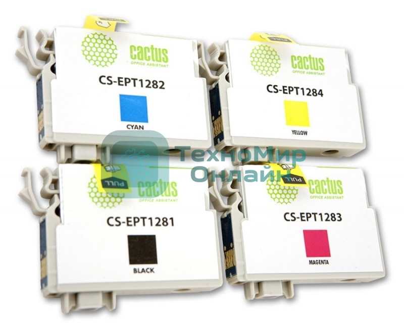 Картридж струйный Cactus CS-EPT1285 черный/голубой/пурпурный/желтый (31 мл) для Epson Stylus SX125/SX425W/SX420W/S22/Office BX305F/BX305FW