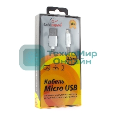 Кабель USB2.0 Cablexpert CC-G-mUSB02S-0.5M, AM/microB, серия Gold, длина 0.5м, серебро, блистер