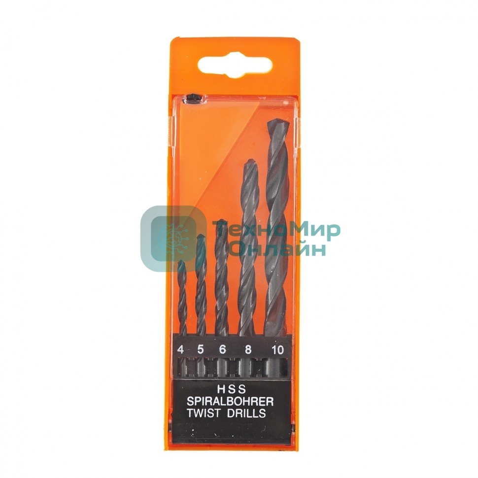 Набор сверл по металлу Sparta 4-5-6-8-10 мм, HSS, 5 шт., пласт. бокс, цилиндрический хвостовик