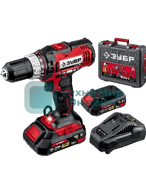 Дрель-шуруповерт Зубр ДШЛ-185-22, 18 В, 2 Ач, 40 Нм, щеточный