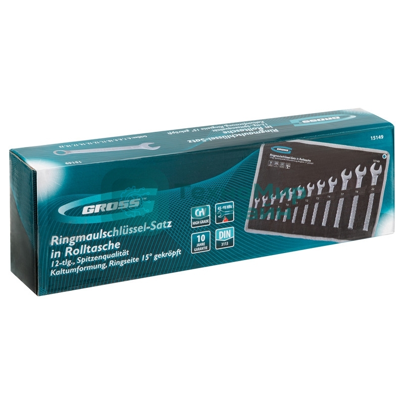 Набор комбинированных ключей Gross 15149 (6-22 мм) 12 шт CrV холодный штамп