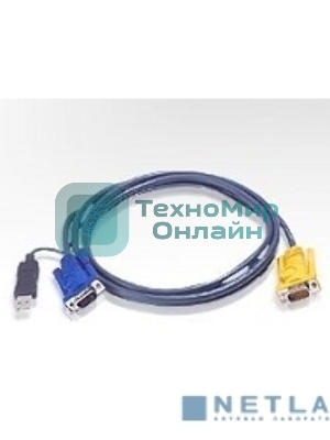 Шнур ATEN, мон+клав+мышь USB, SPHD15=>HD DB15+USB A-Тип, Male-2xMale, 8+4 проводов, опрессованный, 3 м., черный, (с поддержкой KVM PS/2) (2L-5203UP)